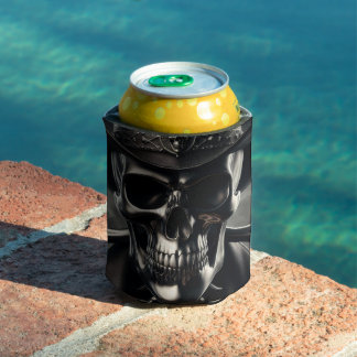 Metallic Skull Cowboy Can Cooler