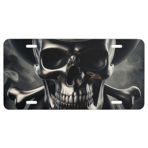 Metallic Skull Cowboy License Plate