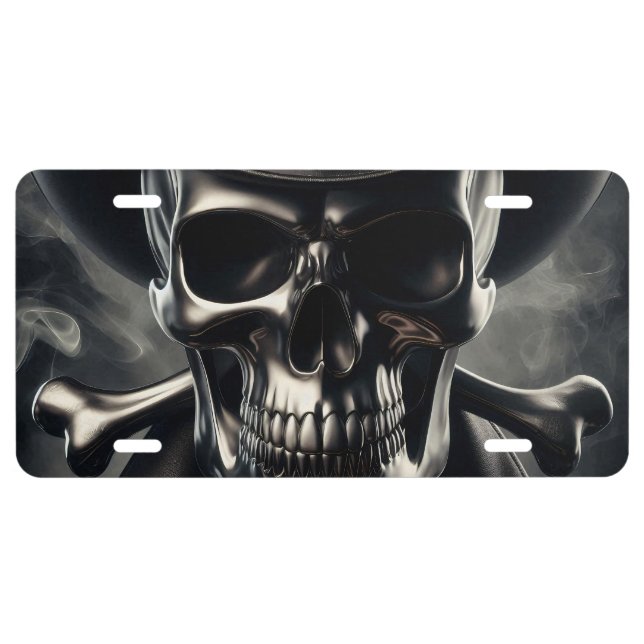 Metallic Skull Cowboy License Plate (Front)