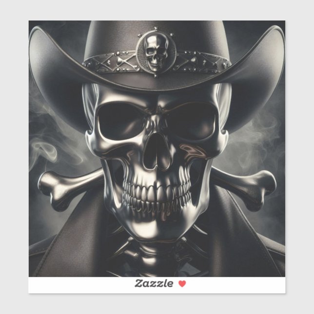 Metallic Skull Cowboy Vinyl Sticker (Sheet)
