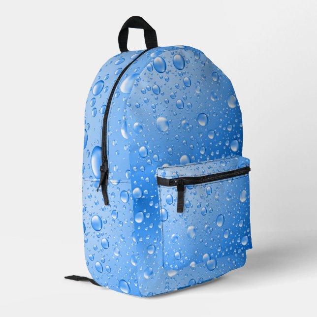 Metallic Sky Blue Rain Drops Printed Backpack (Back Corner Left)