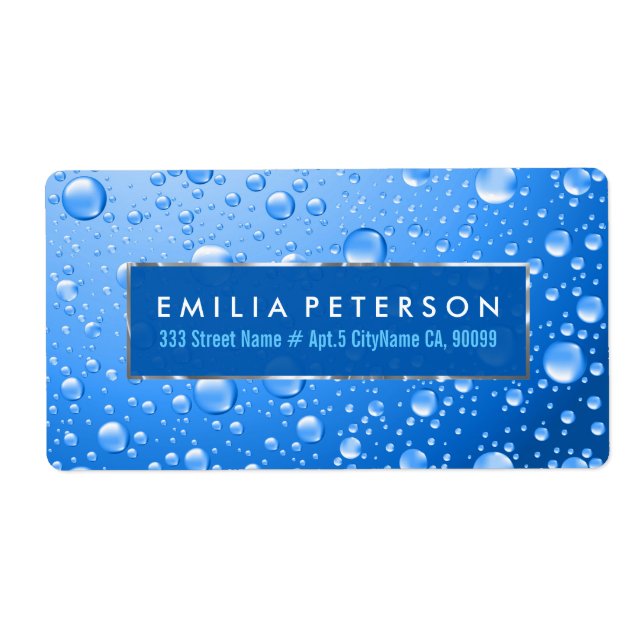 Metallic Sky Blue Rain Drops Silver Accents Label (Front)