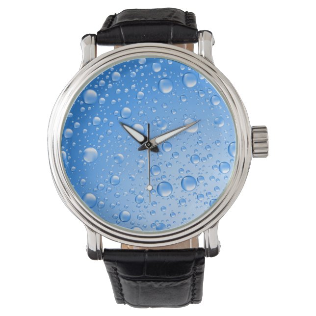 Metallic Sky Blue Rain Drops Watch (Front)