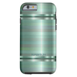 Metallic Soft Green Stripes Pattern Monogram Tough iPhone 6 Case