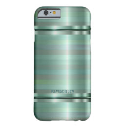 Metallic Soft Green Stripes Pattern Monogram Barely There iPhone 6 Case