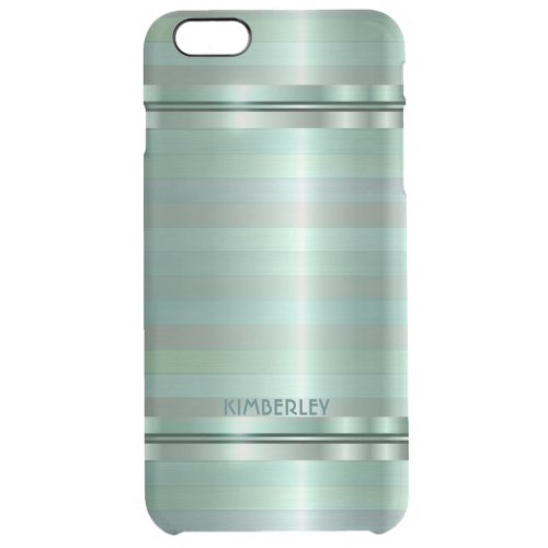 Metallic Soft Green Stripes Pattern Monogram Clear iPhone 6 Plus Case
