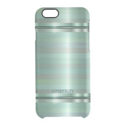 Metallic Soft Green Stripes Pattern Monogram Clear iPhone 6/6S Case