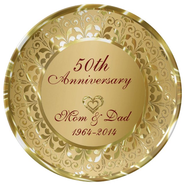 Metallic Sparkling Gold 50th Anniversary Dinner Plate (Front)