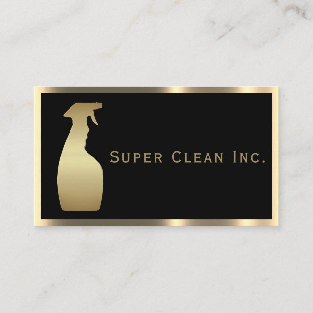 Metallic Spray Bottle Luxury Cleaning Services Business Card (Front)