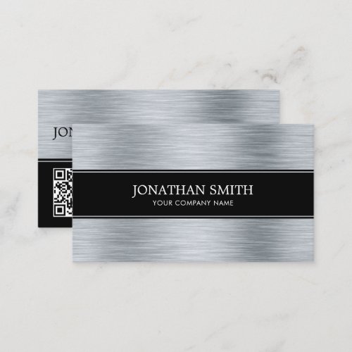 Metallic Stainless Steel Modern Black QR Code Business Card