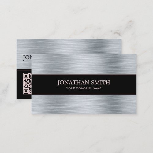 Metallic Stainless Steel Pale Pink QR Code Business Card