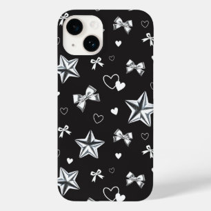 Metallic Star Ribbon Heart Black Y2K Pattern Case-Mate iPhone 14 Case