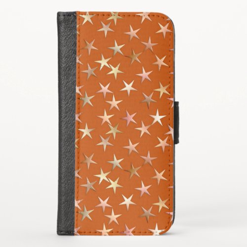 Metallic stars pale gold and copper iPhone x wallet case