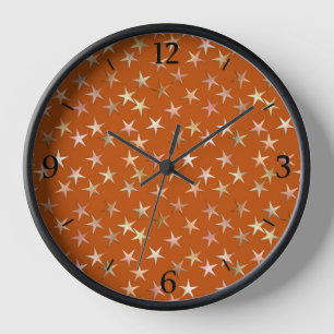 Metallic stars, pale gold and copper shades wall clock
