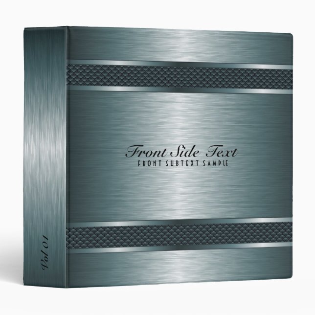Metallic Steel Blue Brushed Aluminum Look 3 Ring Binder (Front/Spine)