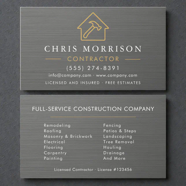 Metallic Steel Building Construction Contractor Business Card | Zazzle
