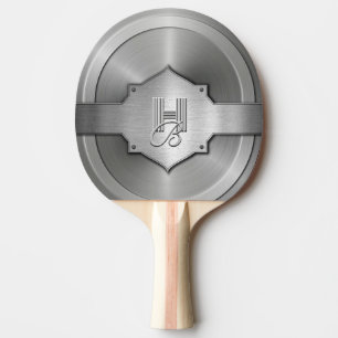 Metallic Steel Engraved trompe l’œil Monogram Ping Pong Paddle