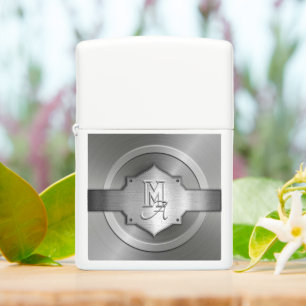 Metallic Steel Engraved trompe l’œil Monogram Zippo Lighter