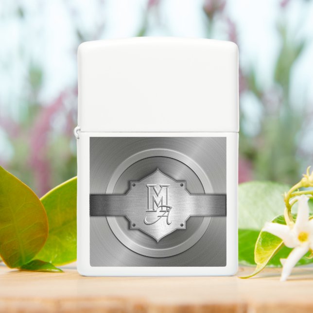Metallic Steel Engraved trompe l’œil  Monogram  Zippo Lighter (On Table)