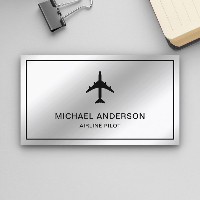 Metallic Steel Jet Aircraft Airplane Airline Pilot Business Card (Creator Uploaded)