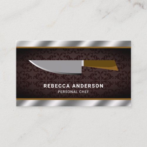 Metallic Steel Kitchen Knife Personal Chef Business Card