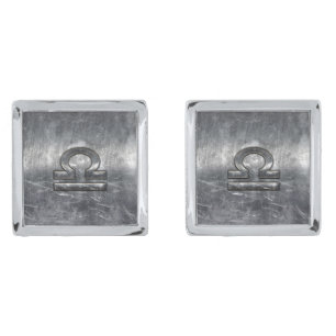 Metallic Style Libra Zodiac Sign Silver Cufflinks