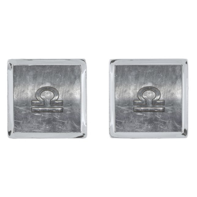 Metallic Style Libra Zodiac Sign Silver Cufflinks (Front)