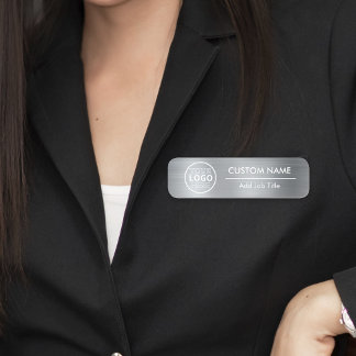 Metallic Style Silver Safety Pin or Magnetic Staff Name Tag