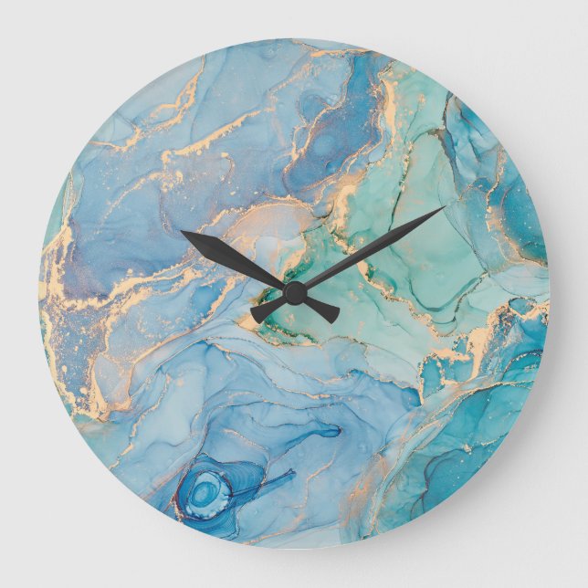 Metallic Swirls: Abstract Fluid Art Large Clock (Front)