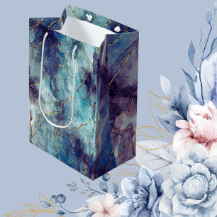 Metallic Swirls Gift Bag Blues & Gold