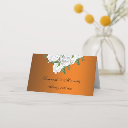 Metallic Tangerine and Roses Wedding Place Card