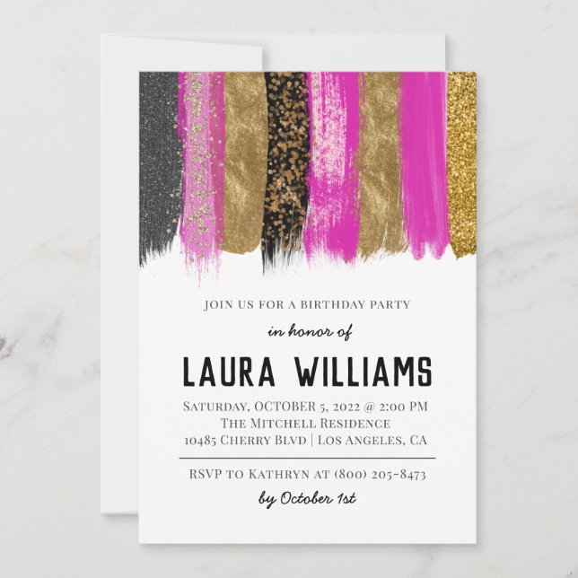 Metallic Tape Gold & Pink Birthday Invitation (Front)