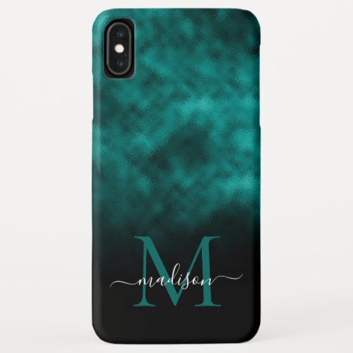 Metallic Teal Blue Green Monogram Girly Script iPhone XS Max Case