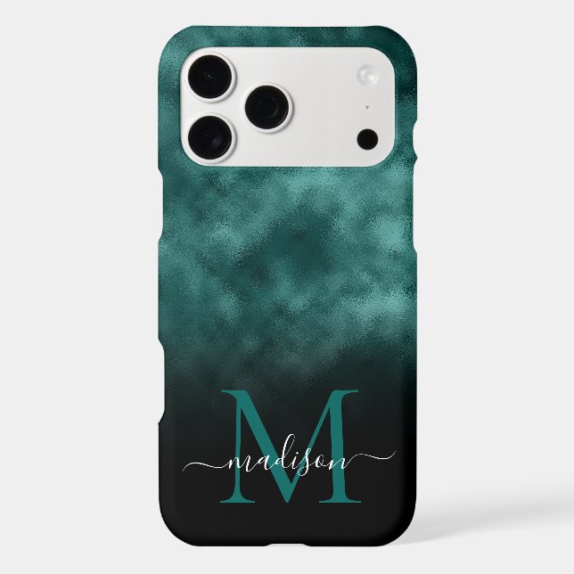Metallic Teal Blue Green Monogram Girly Script Iphone Case (Back)