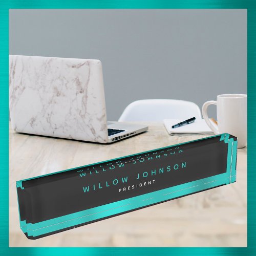 Metallic Teal Classy Executive Business Gift  Desk Name Plate