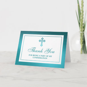 Metallic Teal Cross Holy Communion Or Confirmation Letterpress Thank You Card