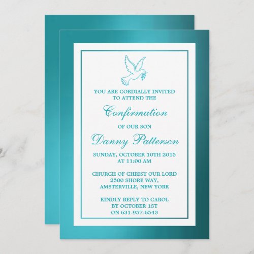 Metallic Teal Dove Holy Communion Or Confirmation Invitation