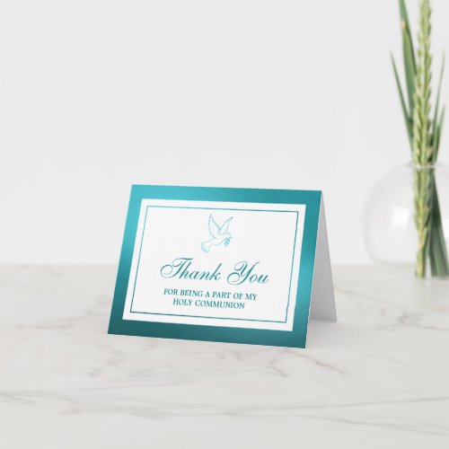 Metallic Teal Dove Holy Communion Or Confirmation Thank You Card