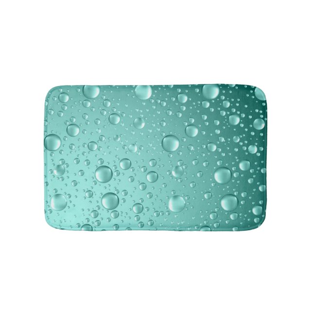 Metallic Teal-Green Abstract Rain Drops Bathroom Mat (Front)