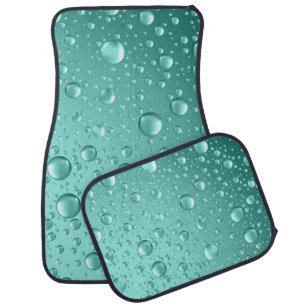 Metallic Teal-Green Abstract Rain Drops Car Floor Mat