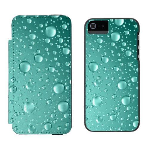 Metallic Teal_Green Abstract Rain Drops Wallet Case For iPhone SE55s