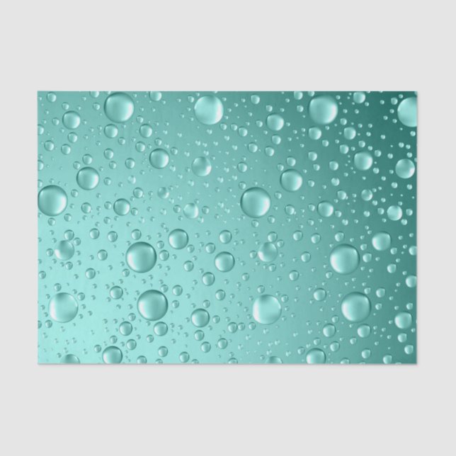 Metallic Teal-Green Abstract Rain Drops Tissue Paper (Front)