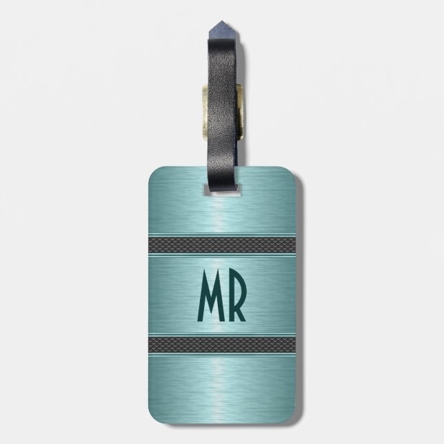 Metallic Teal Green Brushed Aluminum Look Luggage Tag (Back Vertical)