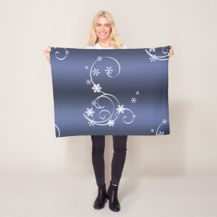 Metallic Teal, White Swirls Christmas Fleece Blanket