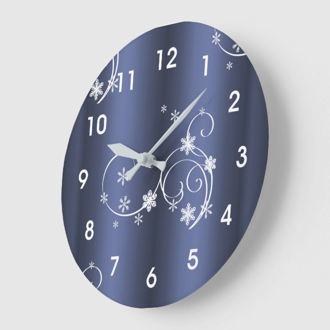 Metallic Teal, White Swirls Christmas Large Clock (Angle)
