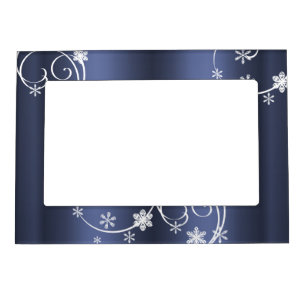 Metallic Teal, White Swirls Christmas Magnetic Photo Frame