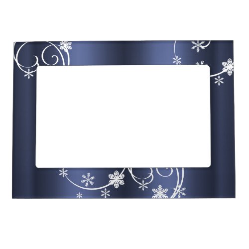 Metallic Teal White Swirls Christmas Magnetic Photo Frame