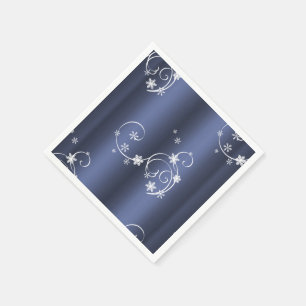 Metallic Teal, White Swirls Christmas Paper Napkins
