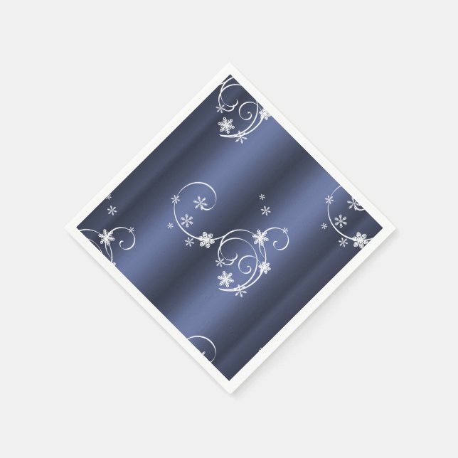 Metallic Teal, White Swirls Christmas Paper Napkins (Corner)