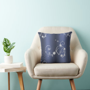 Metallic Teal, White Swirls Christmas Throw Pillow
